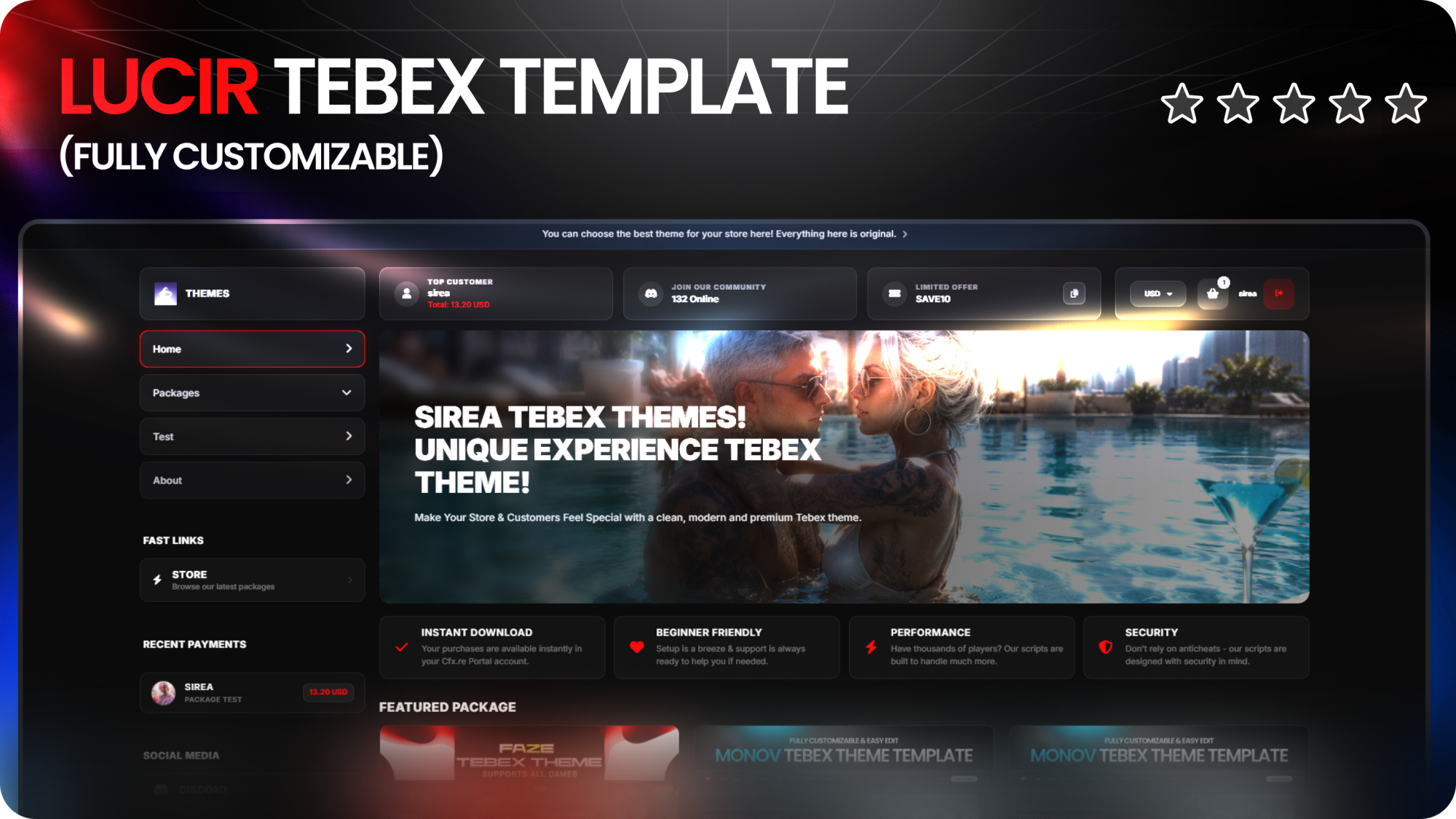 Lucir FiveM Tebex Theme Template